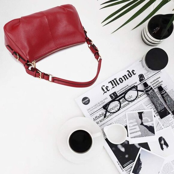 Soft Leather Hobo Bags for Women Genuine Top Handle Handbags Shoulder Purses Red - Picture 2 of 7